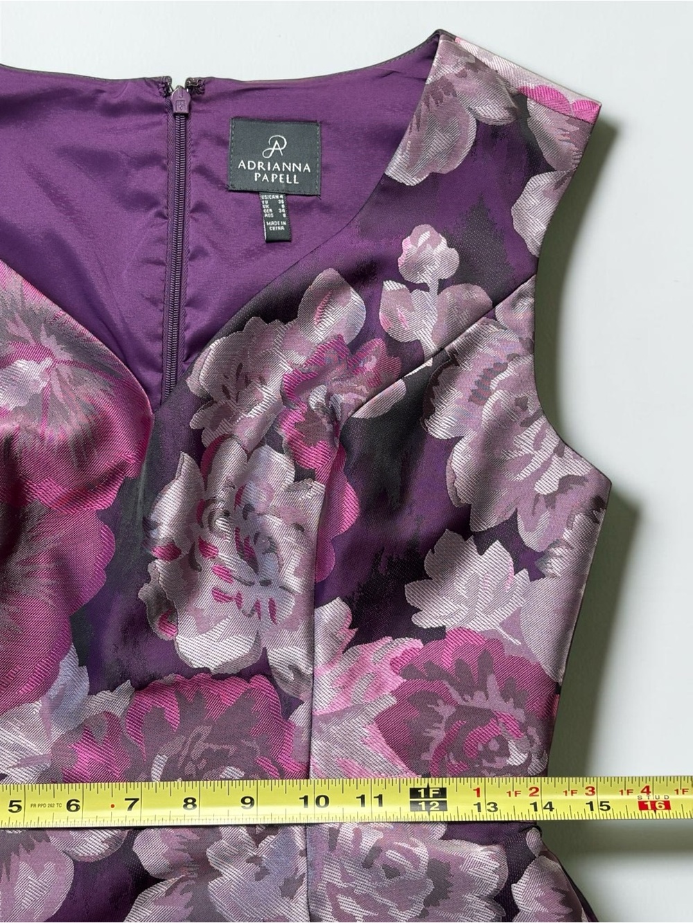 Adrianna Papell Metallic Floral Jacquard A-Line Cockail Dress Purple Pink 4 - Picture 8 of 11